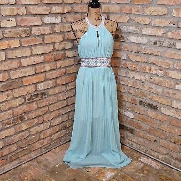 Boutique Style Aqua Halter Maxi dress size XL - Picture 2 of 12